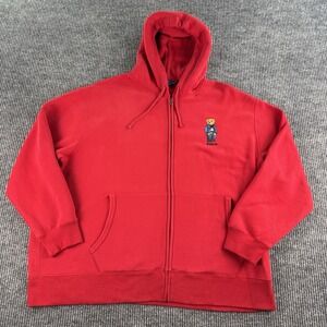 Ralph Lauren Polo Bear Hoodie Men 3XB Red Full Zip Designer Logo Big & Tall